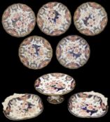 A early 20th century Royal Crown Derby 'Kings Imari' pattern no 383 part dessert service