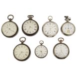 A collection of silver pocket watches