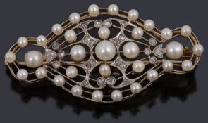 An beautiful Edwardian gold diamond and pearl brooch circa 1900