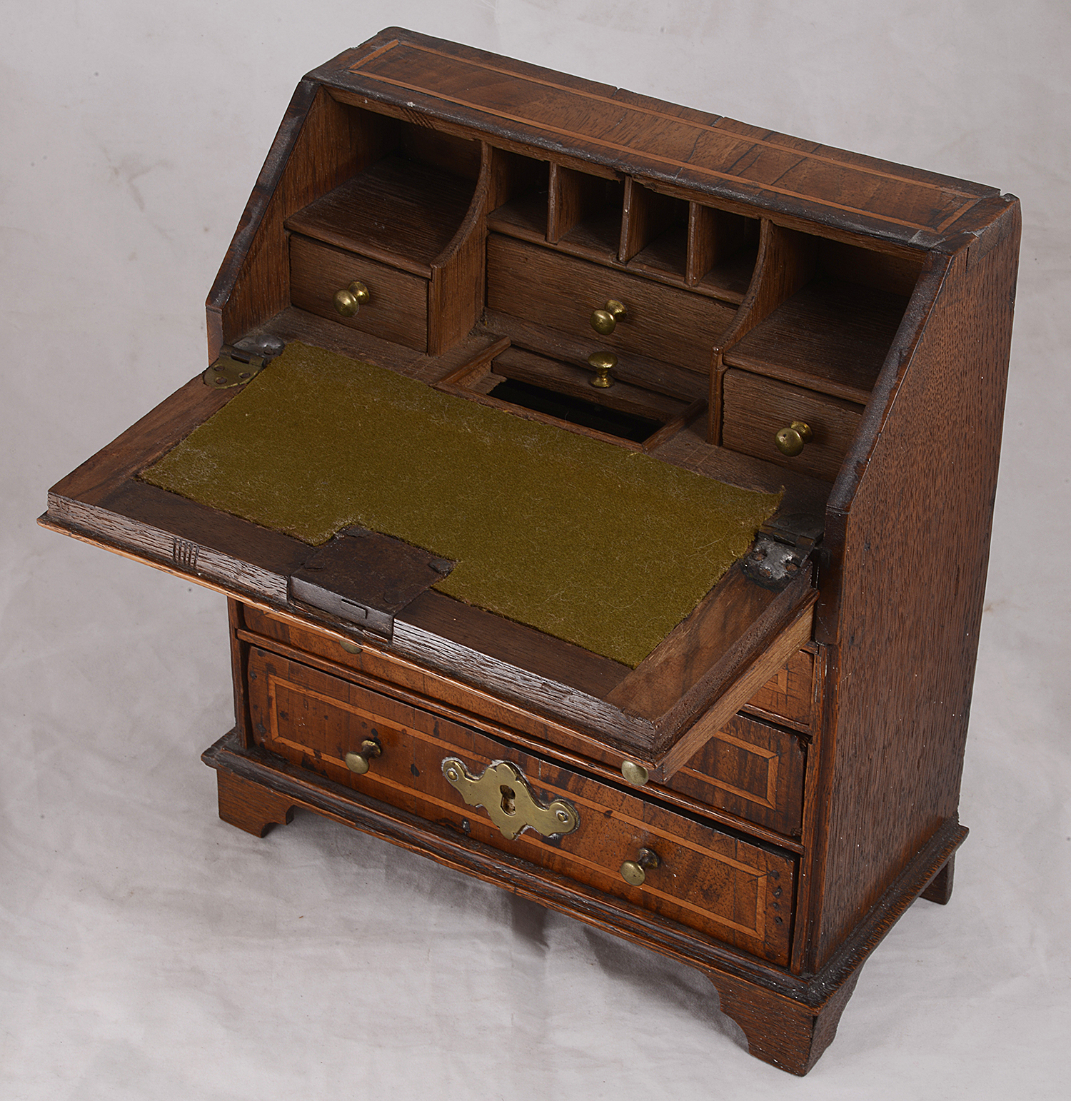 A 19th century George II style miniature walnut and oak bureau - Image 2 of 2