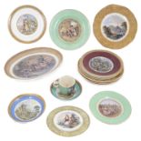 A good collection of Prattware plates, cups, saucers and serving dish,