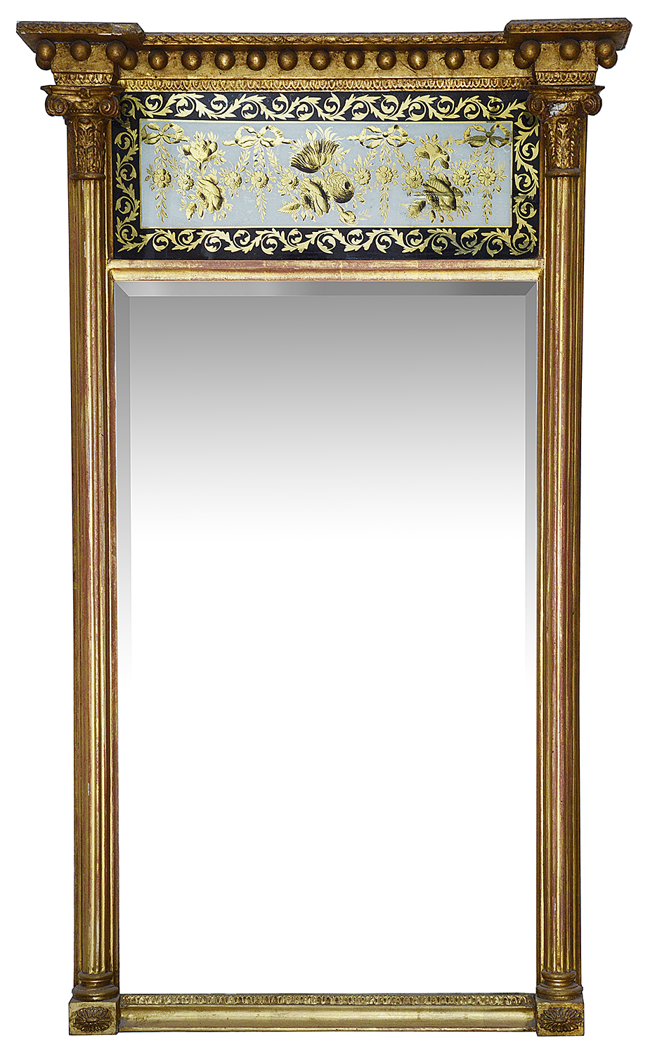 A Regency giltwood and verre elglomise pier glass