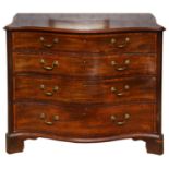 A George III mahogany and satinwood crossbanded serpentine chest of drawers