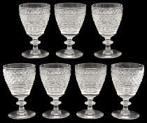 A set of seven 19th century small wine glasses