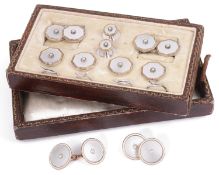 Mother of pearl and split pearl octagonal shaped cufflinks and dress set; pair of similar cufflinks