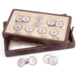 Mother of pearl and split pearl octagonal shaped cufflinks and dress set; pair of similar cufflinks