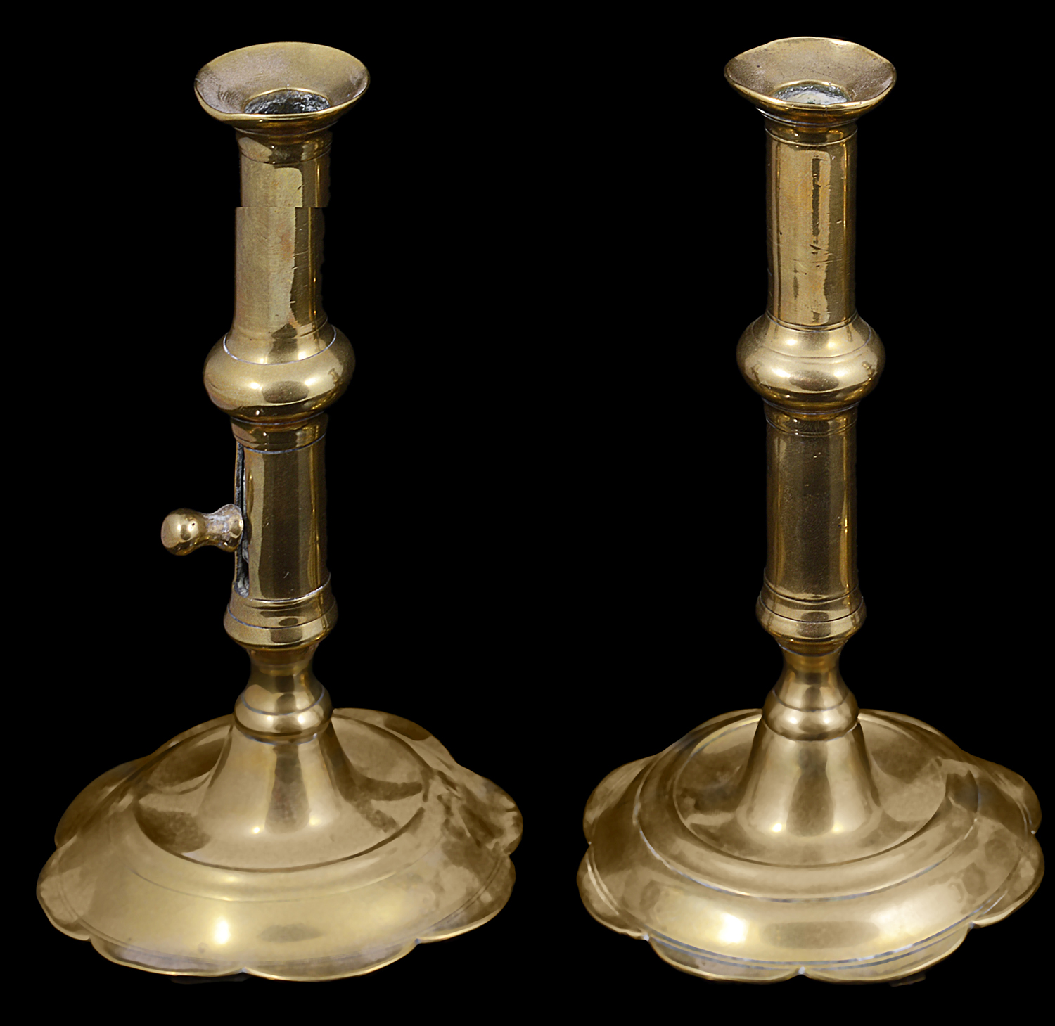 Two pairs of George I and II brass candlesticks - Image 3 of 3