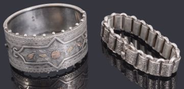 A Victorian silver panel bracelet and Victorian silver bangle