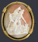 A large Victorian beautifully carved shell cameo of the Farnese Bull