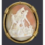 A large Victorian beautifully carved shell cameo of the Farnese Bull