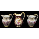 An early 19th century octagonal baluster form jug and a pair jugs in the manner of H & R Daniel