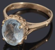 A 9ct gold single stone aquamarine ring