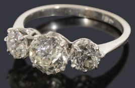 An impressive three stone diamond ring