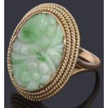 A single carved panel jade ring