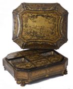 An early 19th century large Chinese export gilt and black lacquer games box c.1820