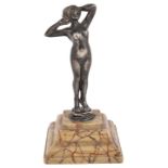 A late 19th century continental large silver figural desk seal in the form of nude female figure