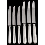 A set of thirteen silver handled Feather Edge pattern table and dessert knives