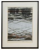 Fumio Fujita (Japanese b.1933) 'Snowy landscape' woodblock print