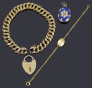 A Victorian gold two row curb link bracelet with padlock
