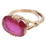 A French gold single stone synthetic ruby ring