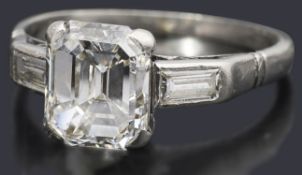 A single stone emerald cut diamond ring