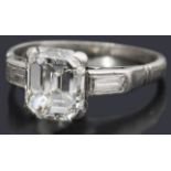 A single stone emerald cut diamond ring