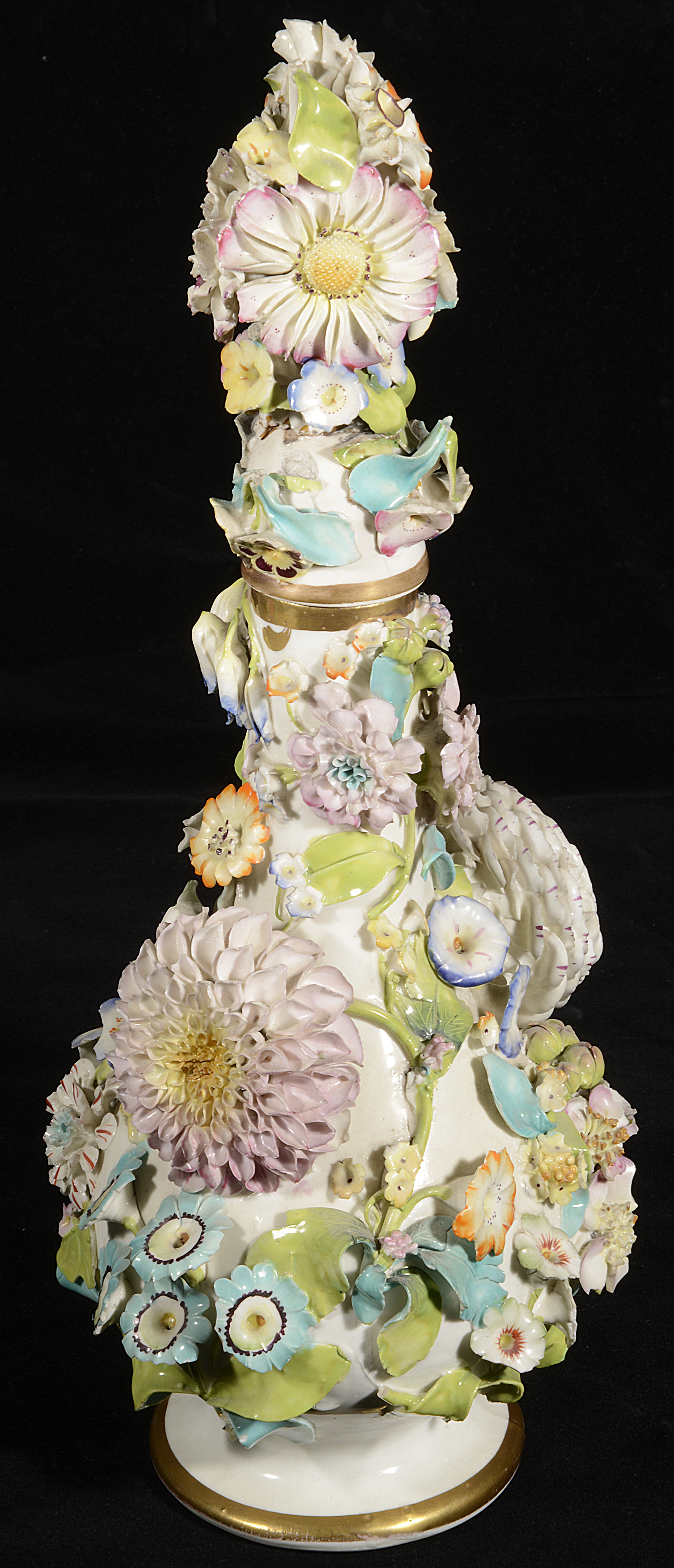 A mid 19th century possibly Coalbrookdale flower encrusted porcelain bottle vase and stopper - Image 2 of 2