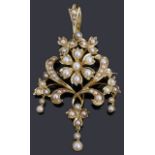 A Victorian gold split pearl spray pendant/ brooch