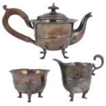 A late 19th century Indian colonial silver three piece bachelors tea service
