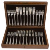 A George V silver Albany pattern set of fish knives and forks for twelve