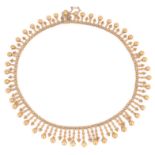 A Victorian gold Etruscan style graduated fringe necklace