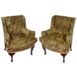 A pair of George II style small armchairs upholstered in tapestry
