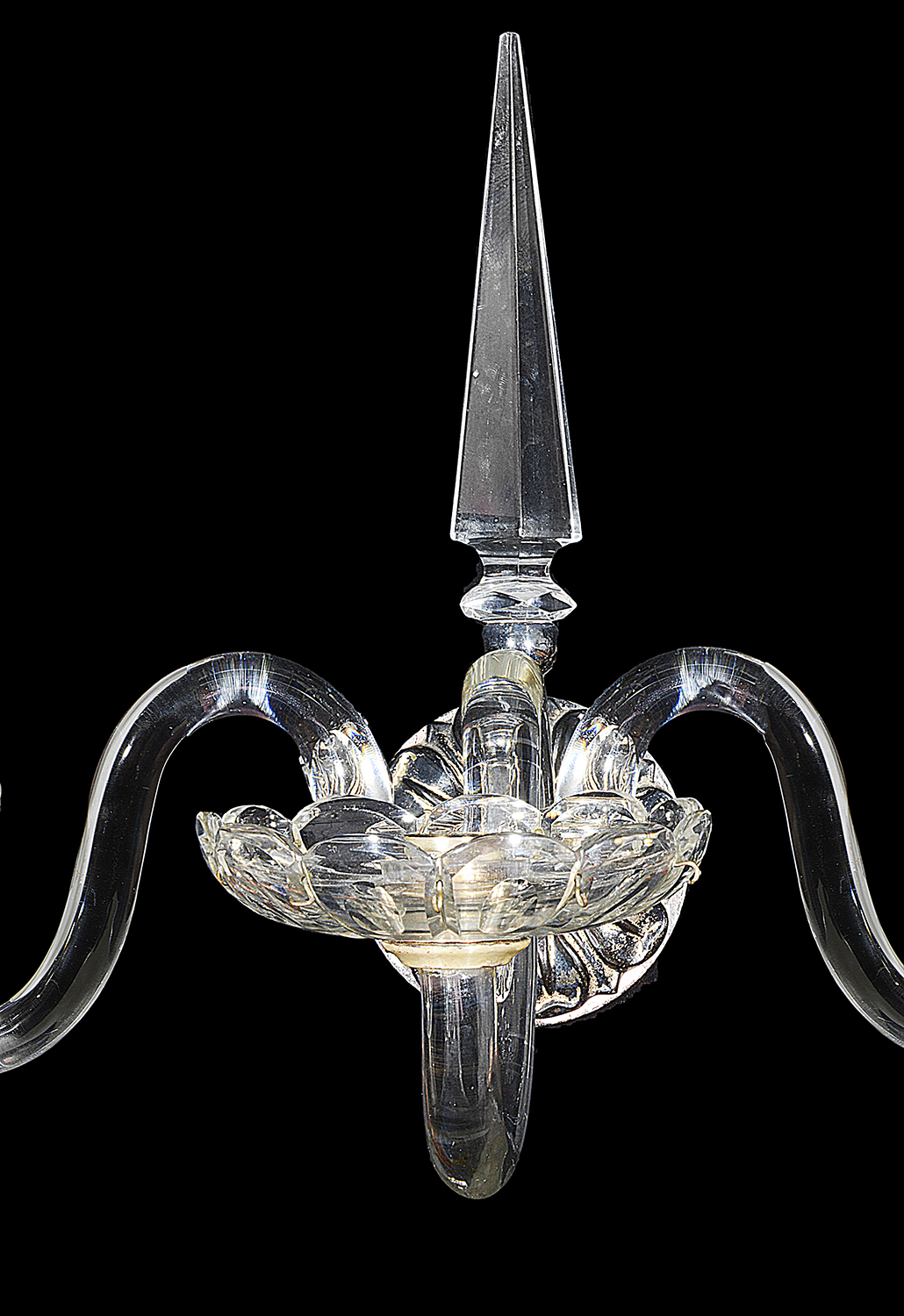 A pair of late Regency cut glass three light wall appliques in the manner of Osler - Image 5 of 5