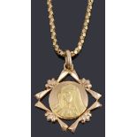 A gold pendant of Madonna on chain