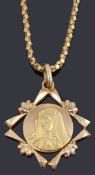 A gold pendant of Madonna on chain