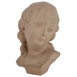 An early 20th century small terracotta bust of young girl