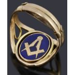 A gold Masonic swivel fob ring