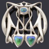 A rare Liberty and Co., Edwardian Art Nouveau silver and enamel buckle