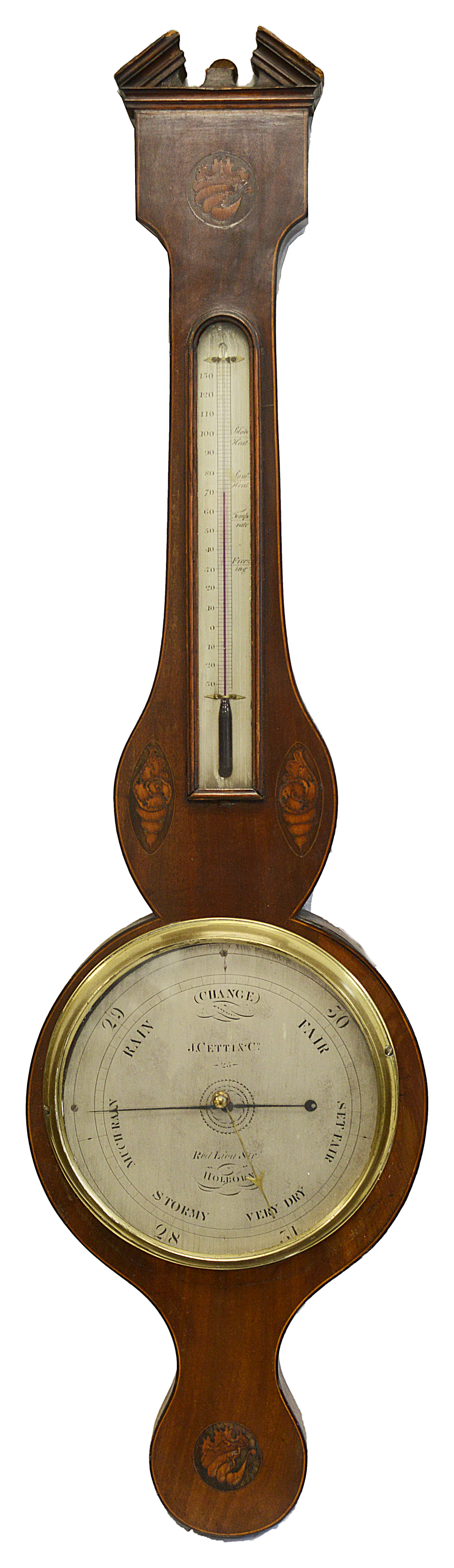 A late George III mahogany wheel barometer by Cetti and Co.