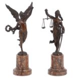 A pair of bronze figures of 'Justice and Peace'