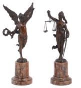 A pair of bronze figures of 'Justice and Peace'