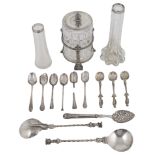 A pair of silver seal top spoons in 17th Century French style, Hanau marks; others