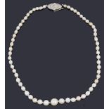 A single row natural and cultured pearl necklace