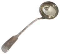 An early Victorian silver fiddle pattern soup ladle