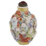 A 19th century Chinese famille rose moulded snuff bottle