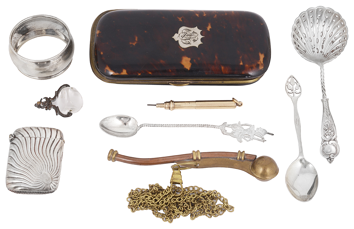 A Victorian Sampson & Mordan 9ct gold cased telescopic pencil and a small selection of vertu