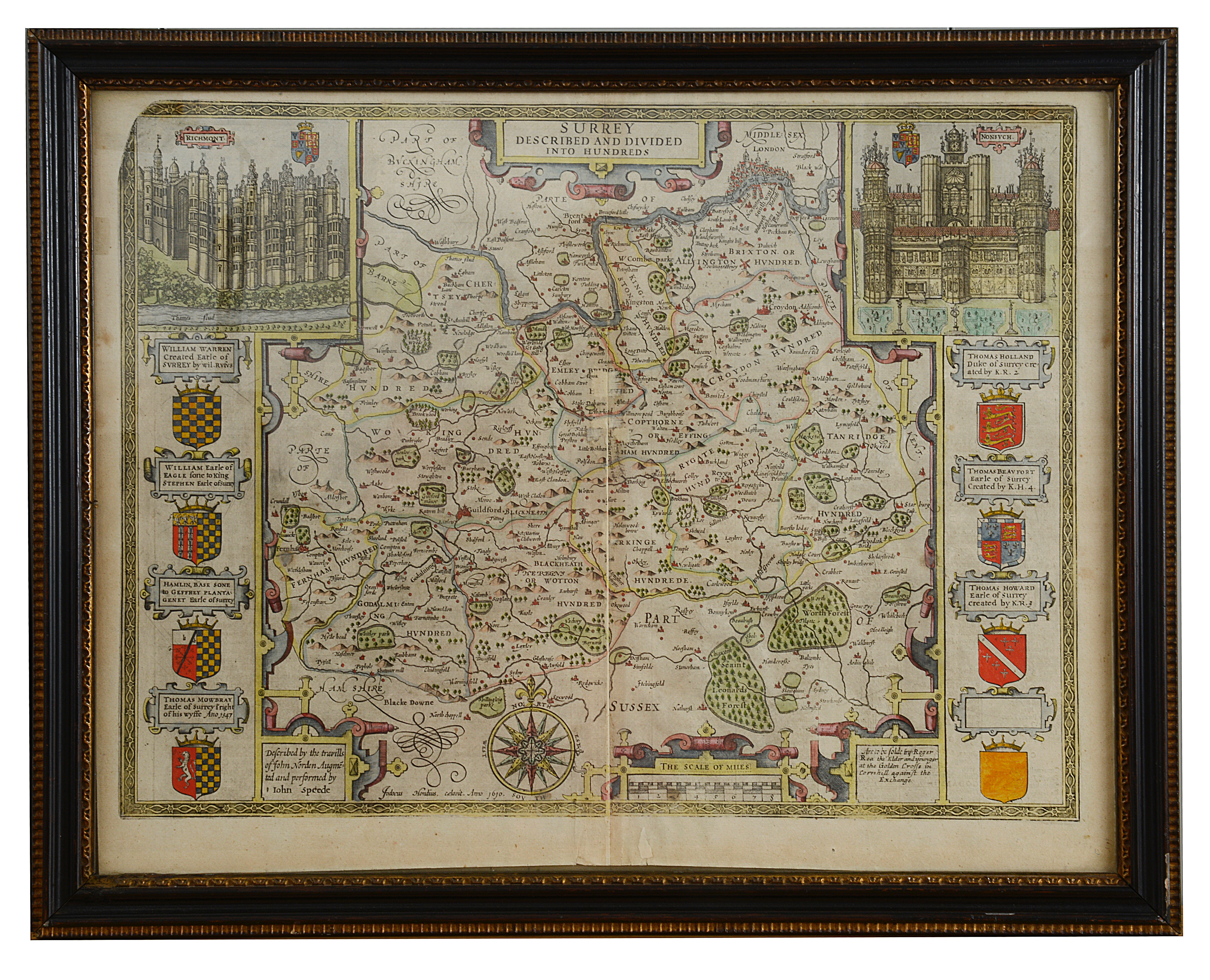 John Speede & John Norden, A 17th century double sided Map of Surrey