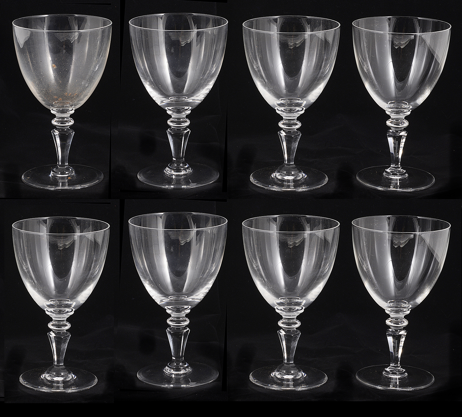 A set of eight early 20th century Val St Lambert crystal wine glasses