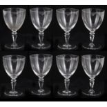 A set of eight early 20th century Val St Lambert crystal wine glasses