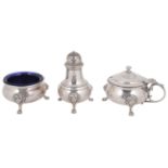 A George VI silver three piece cruet set